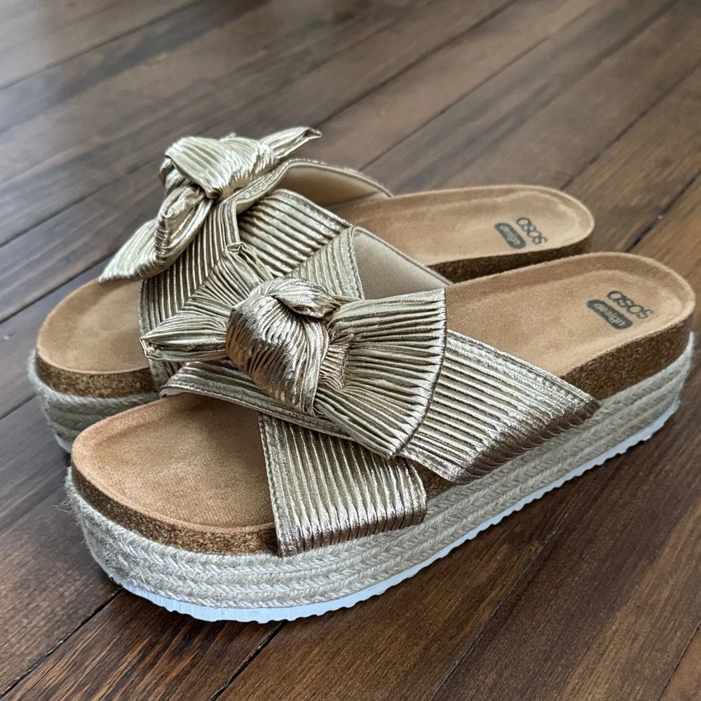 ASOS Gold Knotted Espadrille Platform Sandals - Women's